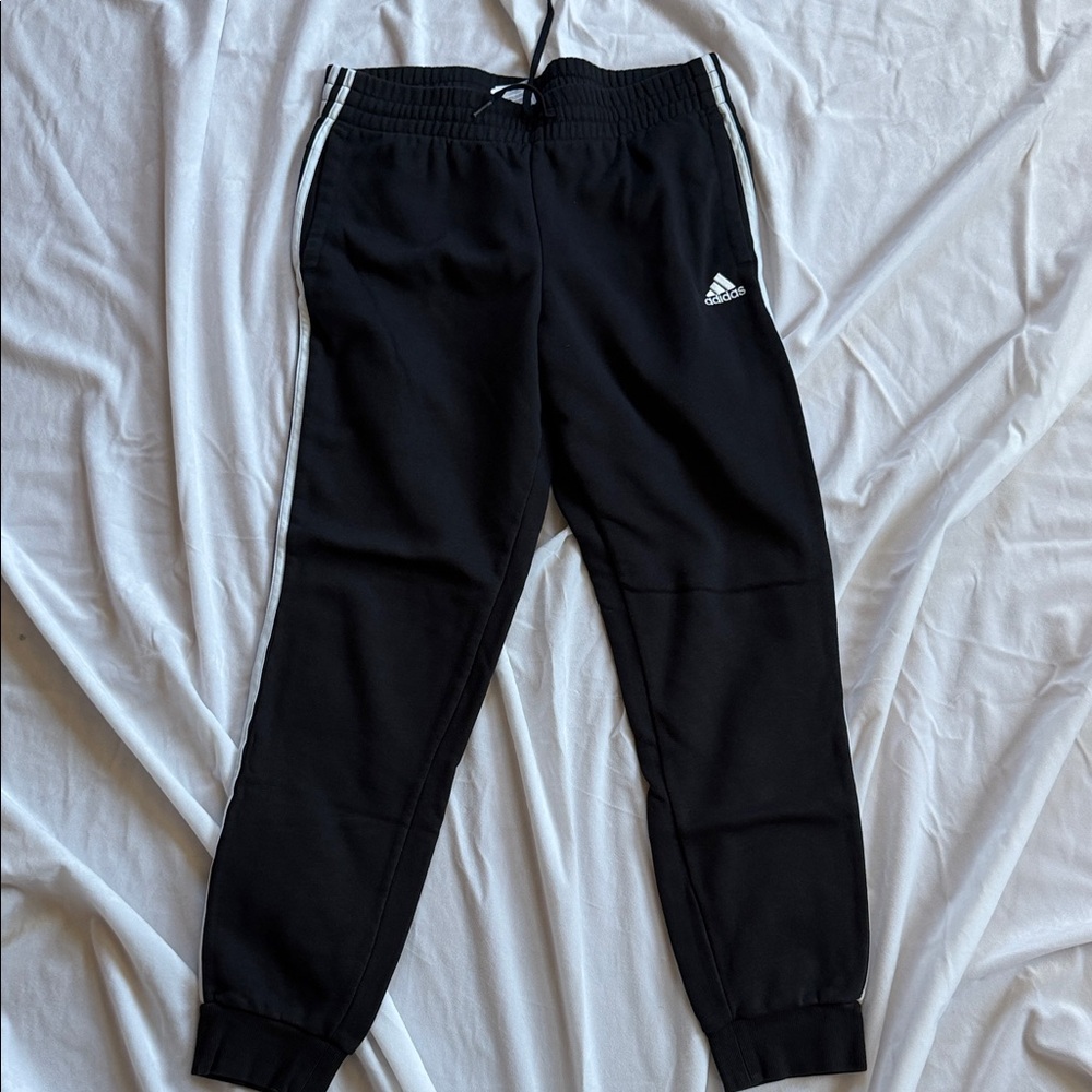 adidas Black Joggers with White Side Stripes